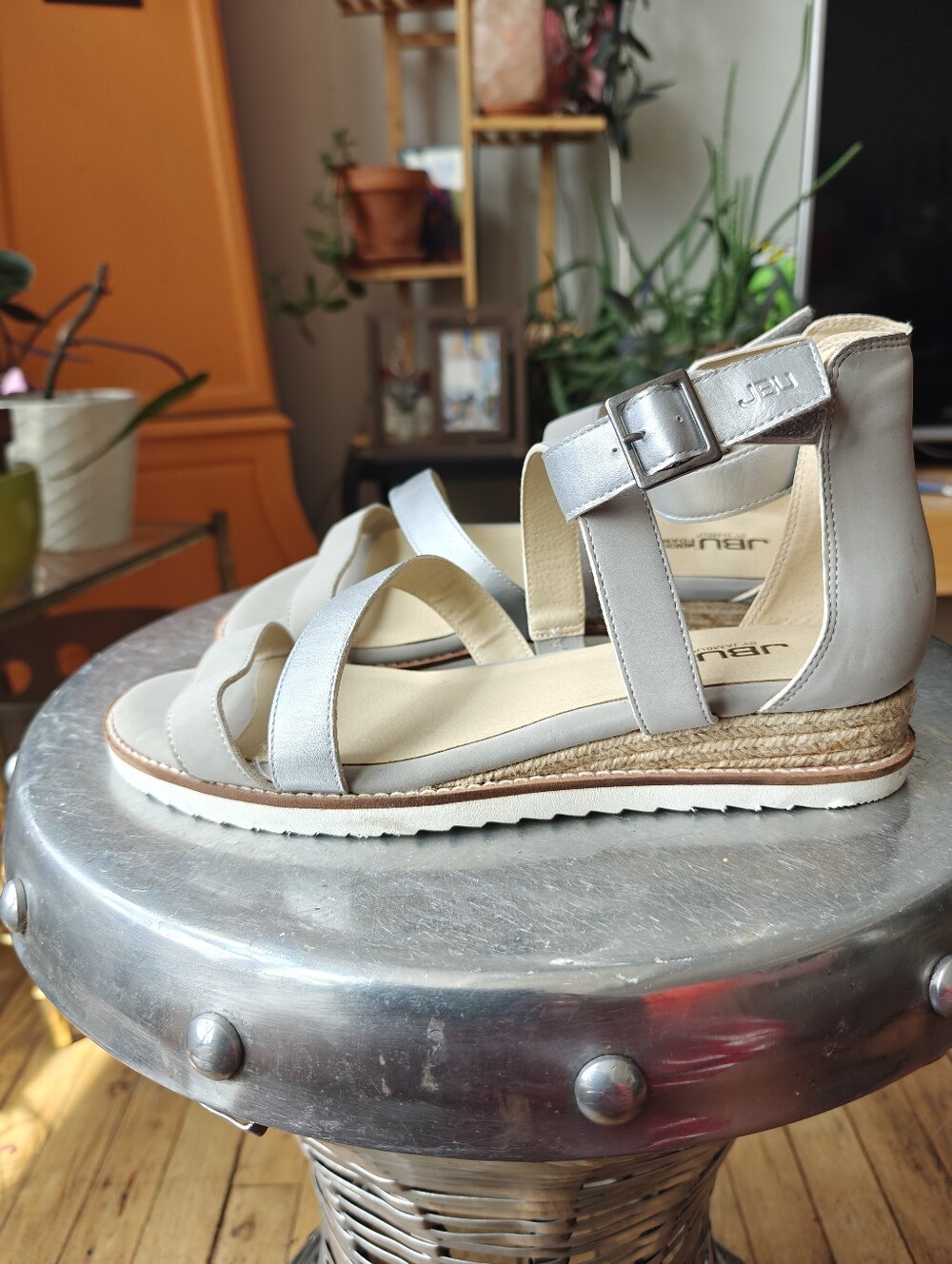 JBU Silver Taupe Strappy Espadrille Sandals